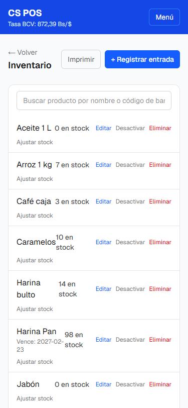 Inventario con existencias por producto